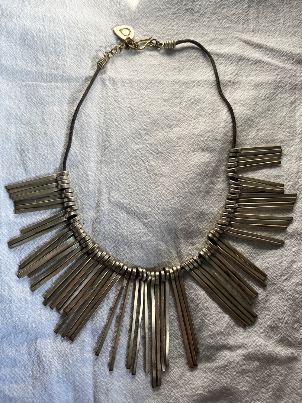 Anthropologie Silver-Tone Fringe Bar Necklace